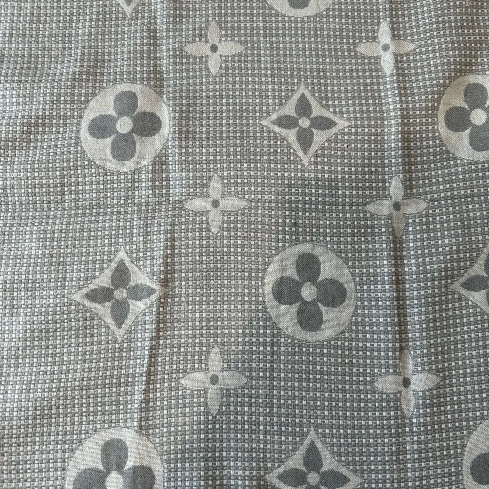 Blue & Gray Monogram Fringe Scarf | Floral Medallion Knit Wrap